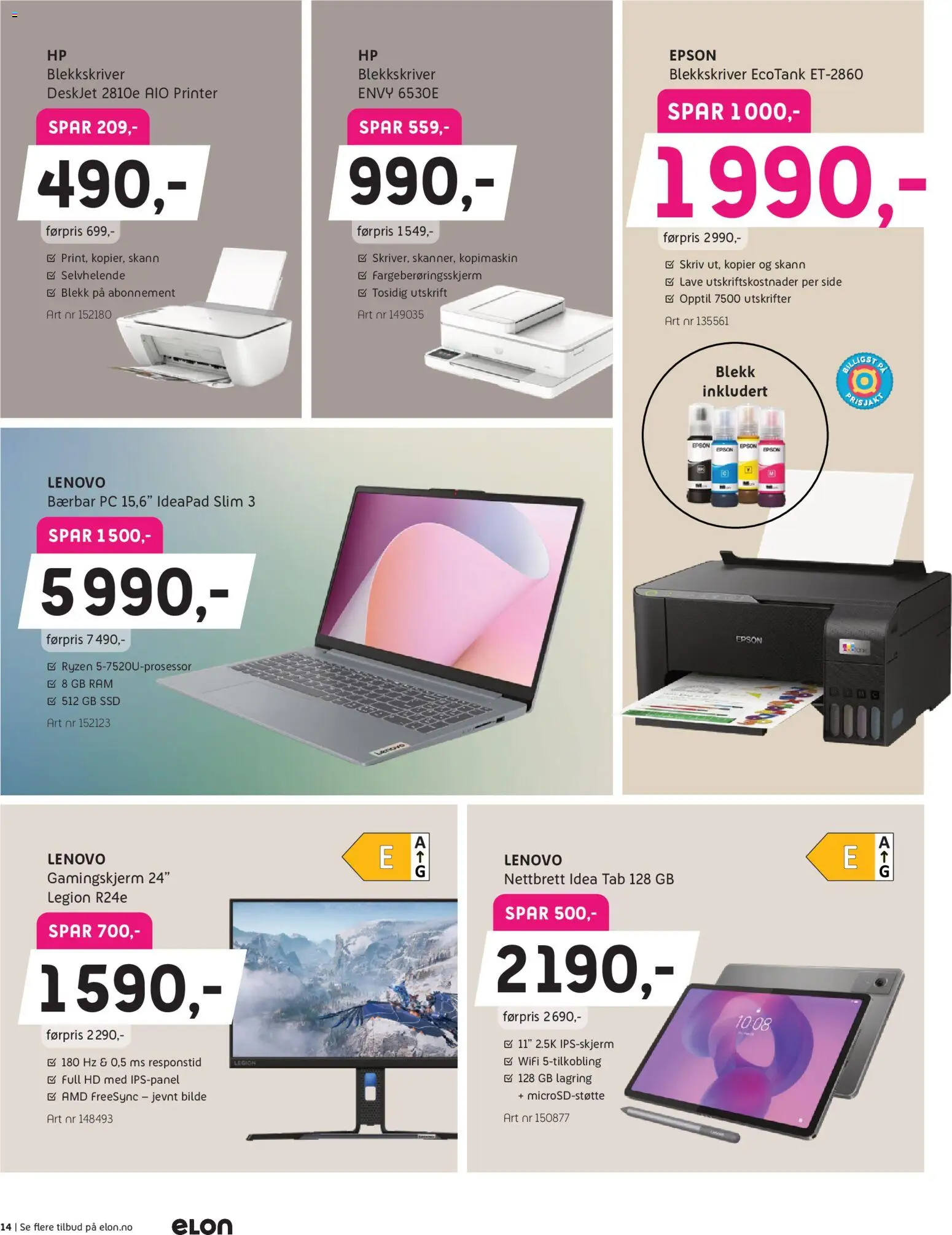 {H1} | Side: 14 | Produkter: Nettbrett, Pc, Thon en boite, Printer