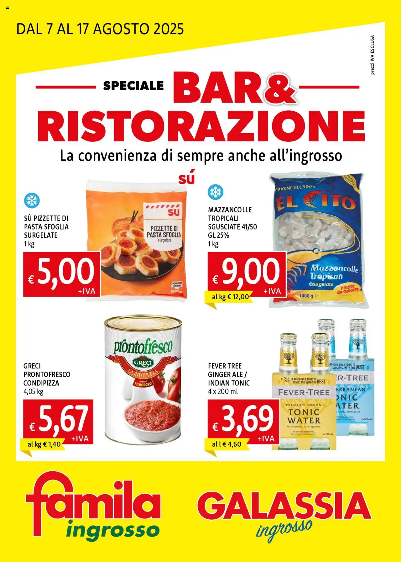 Volantino Famila del 07.08.2025 | Pagina: 1 | Prodotti: Gin, Pasta sfoglia, Mazzancolle, Pasta