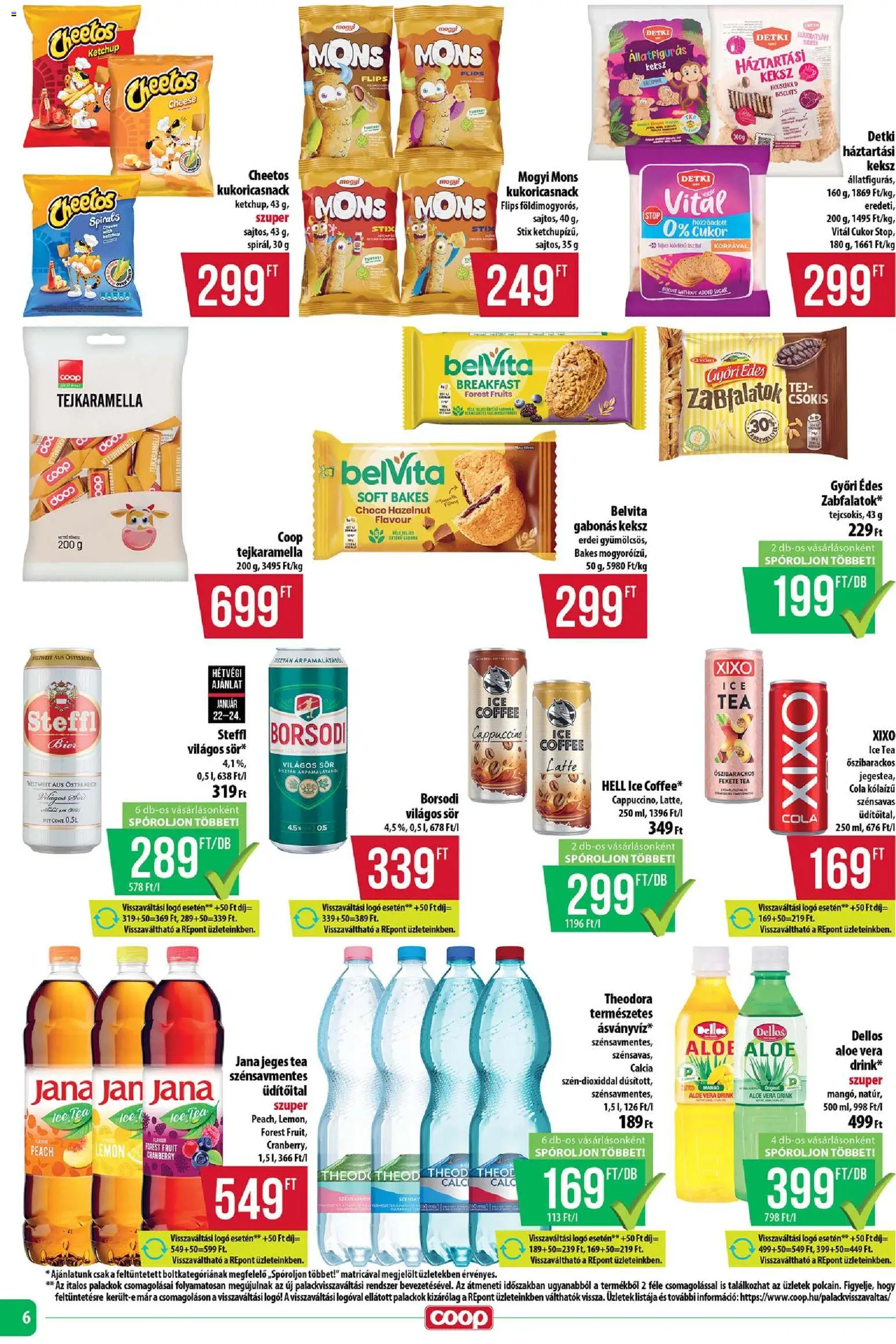 COOP Szolnok akciós ujság - amely érvényes a következő dátumtól: 22.01.2026 | Oldal: 6 | Termékek: Cheetos, Cola, Tea, Keksz