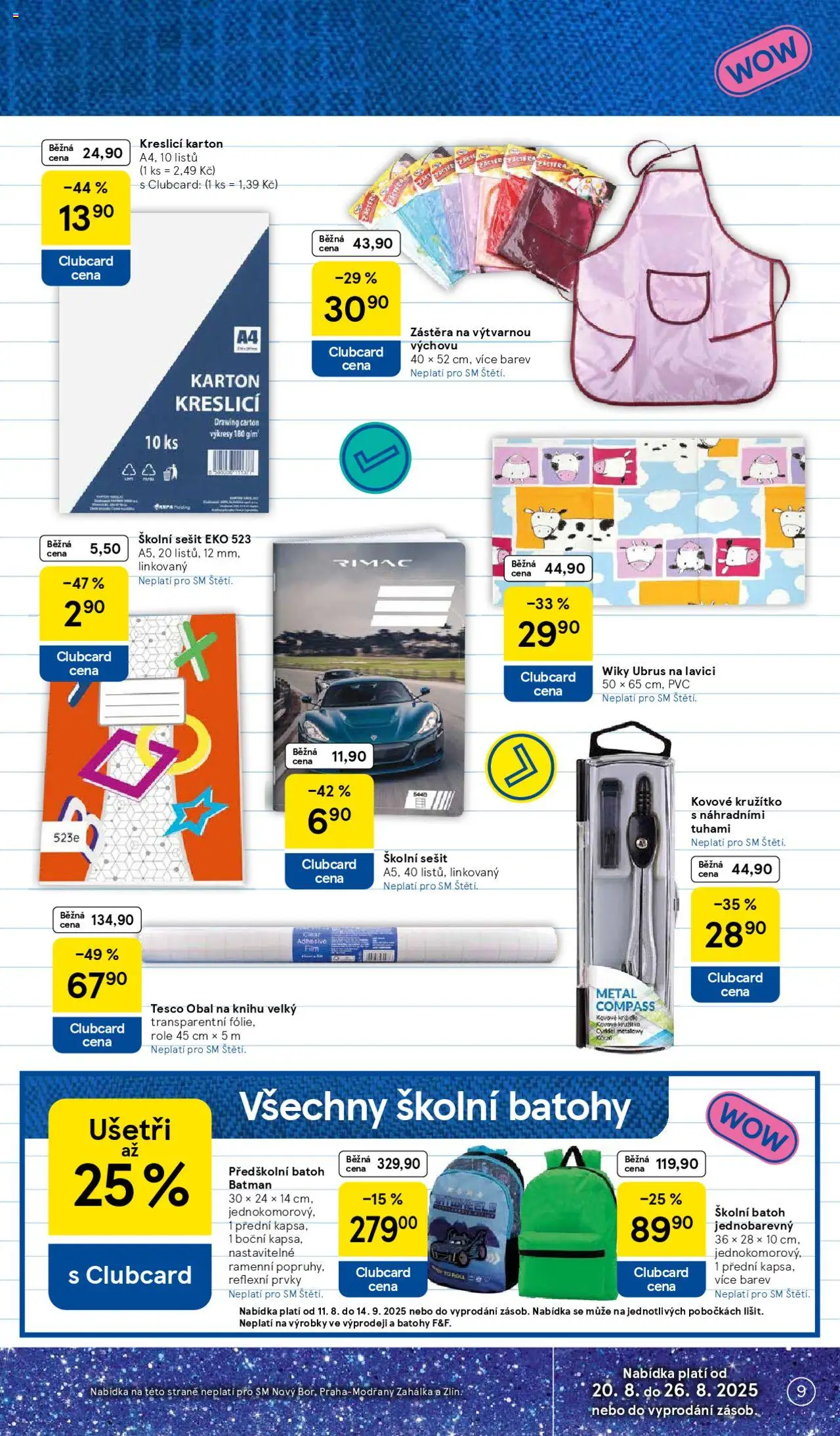 Tesco leták - Supermarket od 20.08.2025 | Strana: 9 | Produkty: Notebook, Sešit, Zástěra, Ubrus