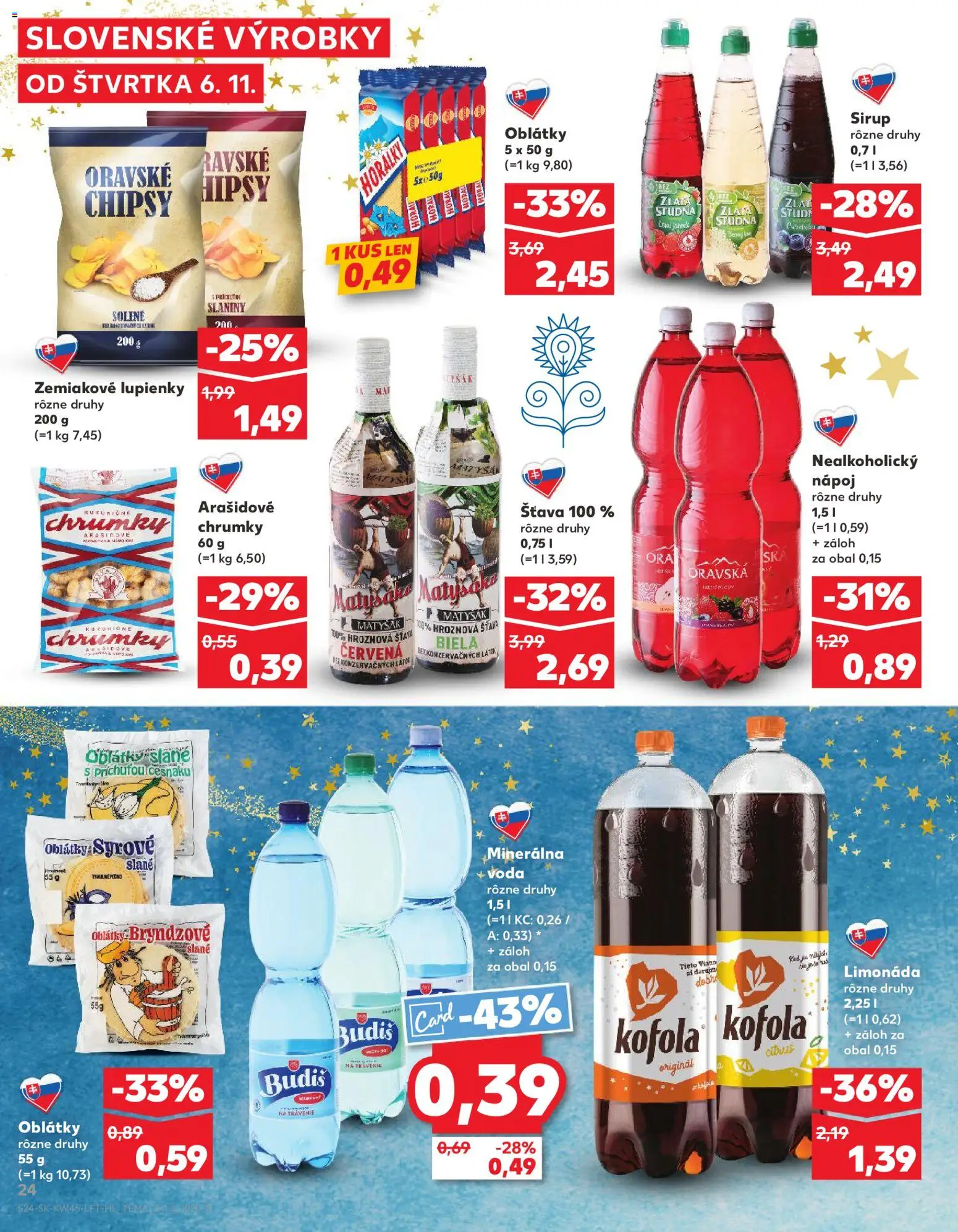 Nové Kaufland akcie – leták je platný od 06.11.2025 | Strana: 24 | Produkty: Kofola, Budiš, Voda, Horálky