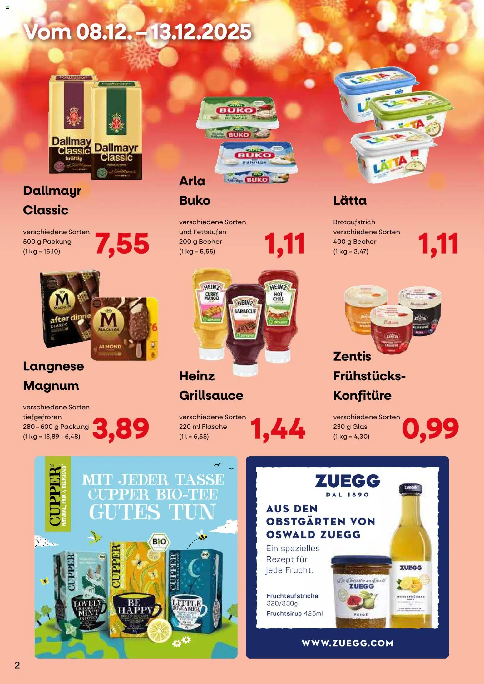 KONSUM Leipzig Kunden-journal – gültig ab 08.12.2025 | Seite: 2 | Produkte: Langnese, Dallmayr, Arla buko, Chili