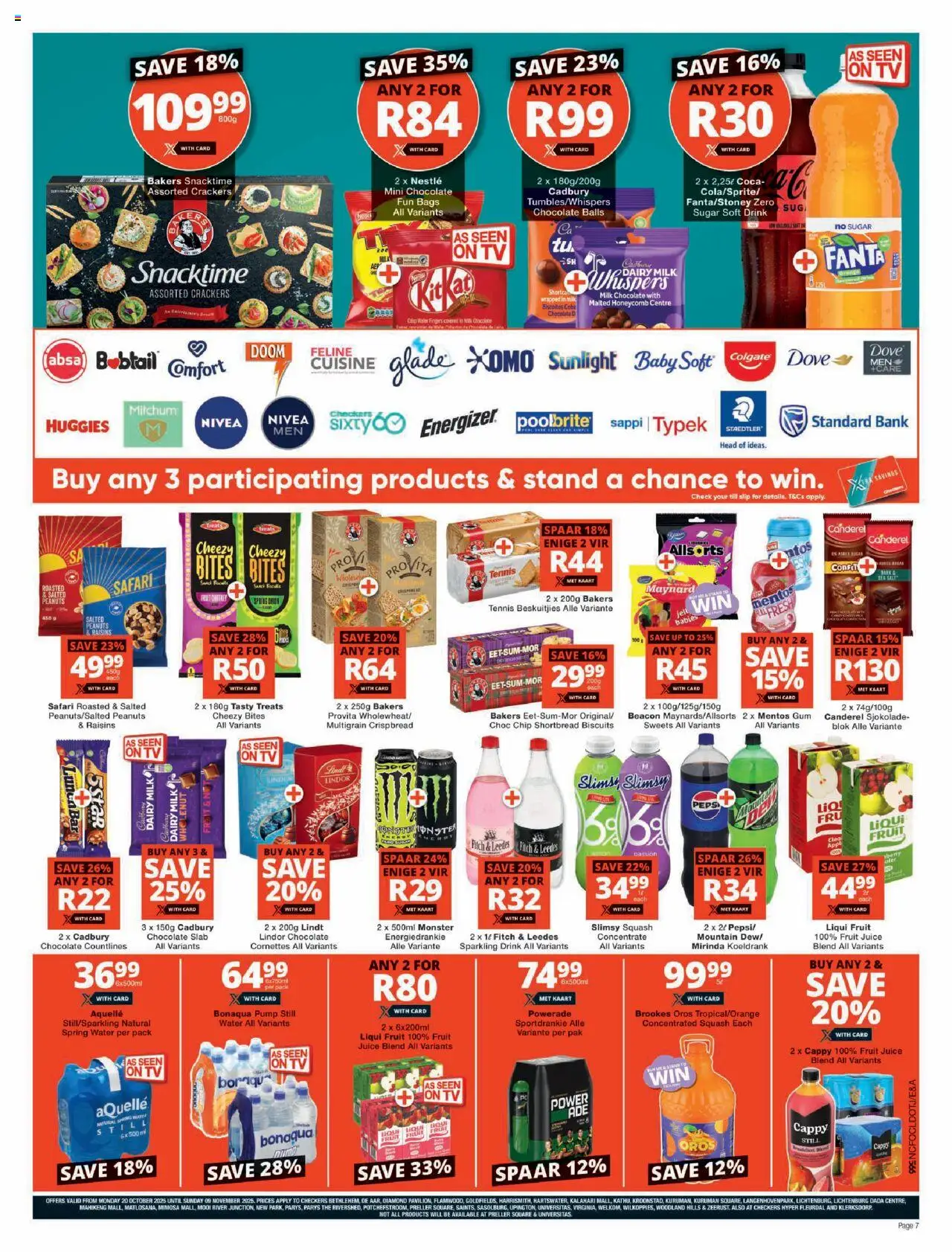 New Checkers catalogue – valid from 20.10.2025 | Page: 7 | Products: Squash, Peanuts, Water, Sugar