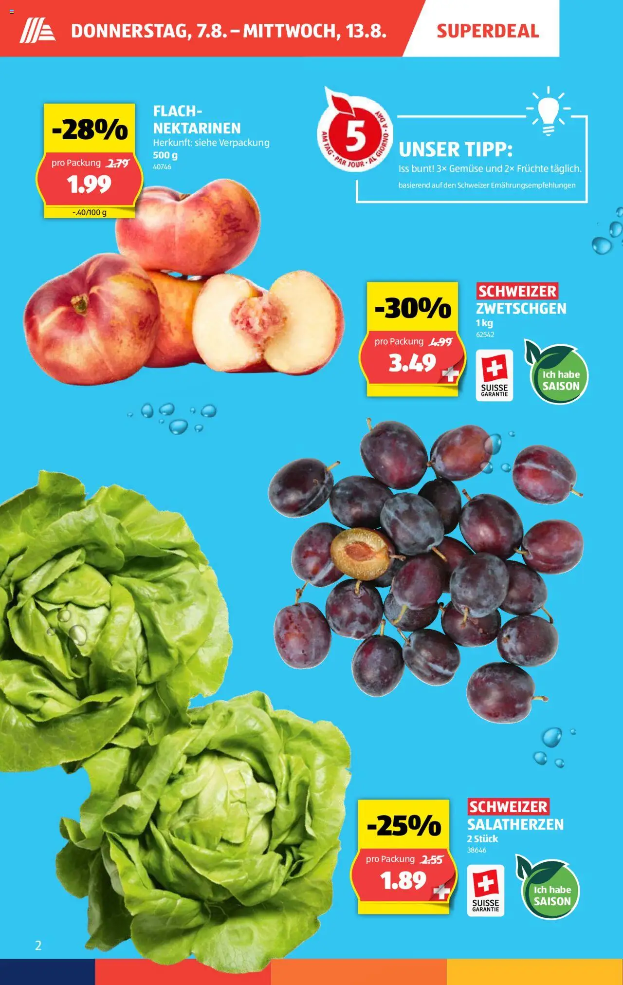Aldi Aktionen ab 07.08.2025 | Seite: 2 | Produkte: Nektarinen, Zwetschgen, Gemüse, Früchte