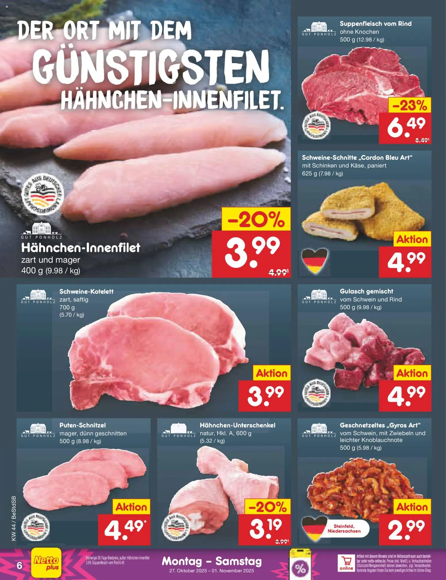Netto Marken-Discount Prospekt 	 – gültig ab 27.10.2025 | Seite: 8 | Produkte: Zwiebeln, Gulasch, Putenschnitzel, Suppenfleisch