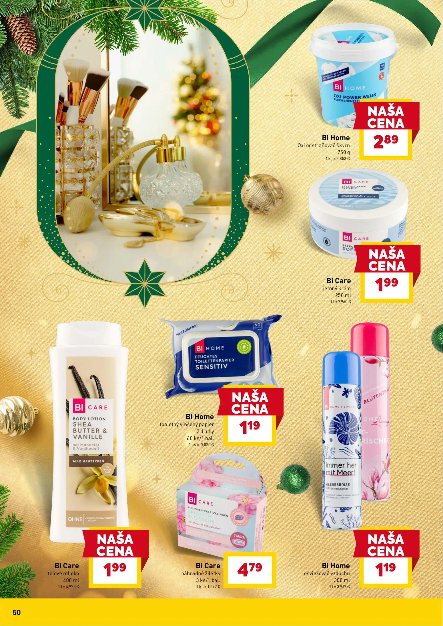 Nové Billa akcie – leták je platný od 10.12.2025 | Strana: 50 | Produkty: Osviežovač vzduchu, Telové mlieko, Krém