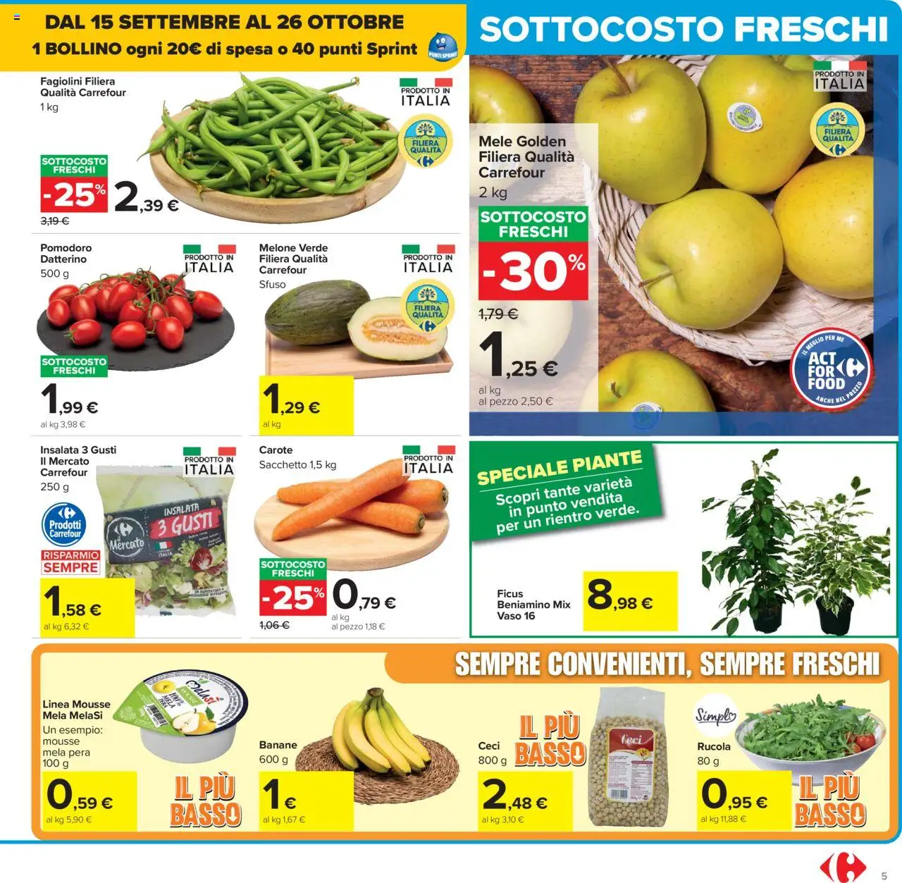 Volantino Carrefour del 15.09.2025 | Pagina: 5 | Prodotti: Mele, Rucola, Insalata, Ceci