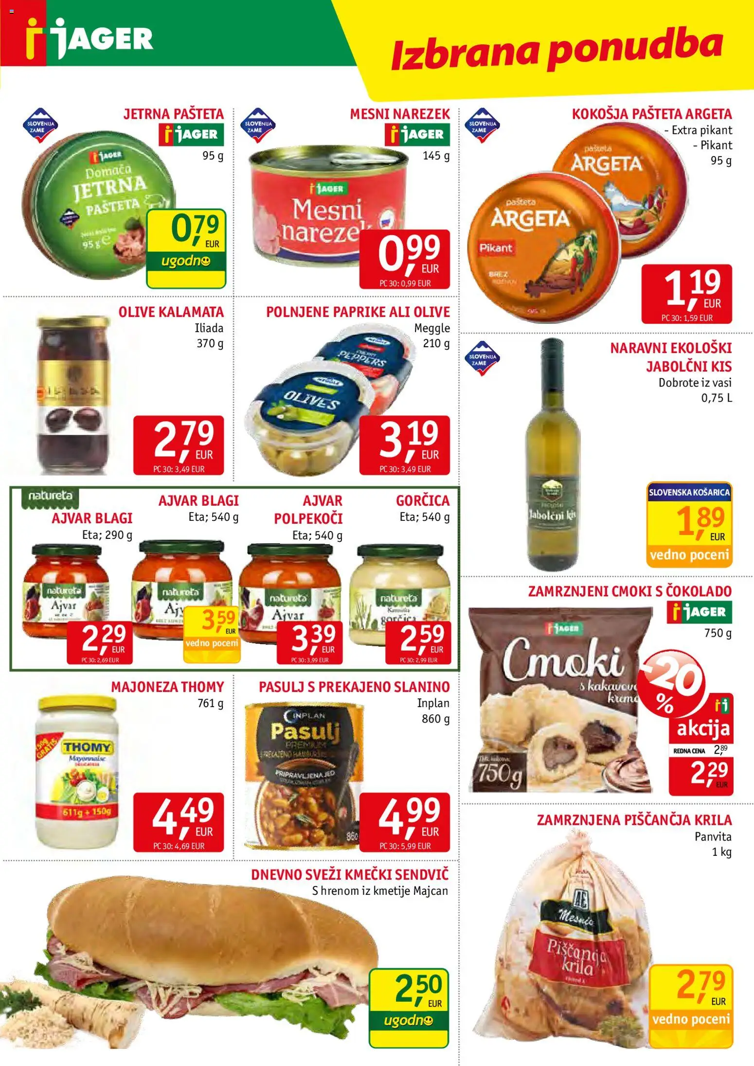Novi Jager katalog ponudbe – veljaven od 22.04.2026 | Stran: 9 | Izdelki: Narezek, Piščančja krila, Jabolčni kis, Olive