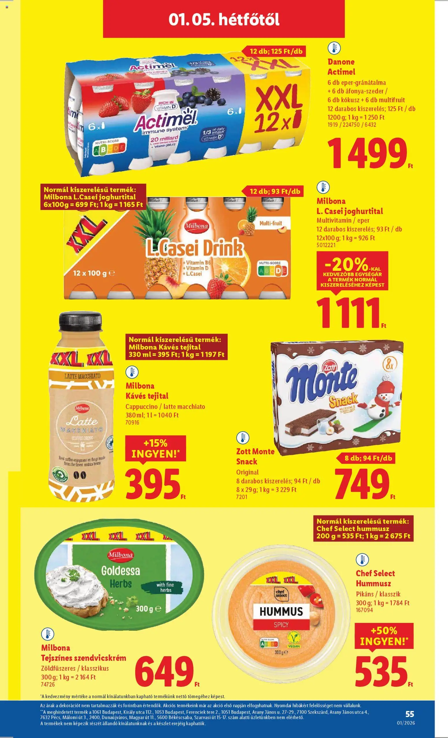 Lidl akciós ujság - amely érvényes a következő dátumtól: 02.01.2026 | Oldal: 55 | Termékek: Szendvicskrém, Cappuccino, Actimel, Multivitamin