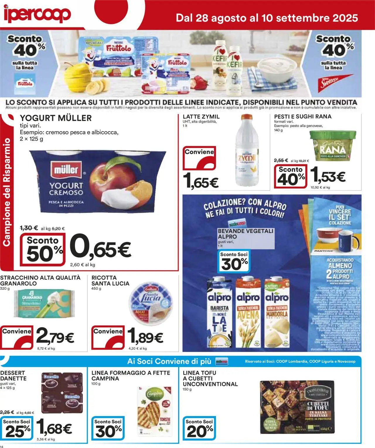 Volantino Ipercoop del 28.08.2025 | Pagina: 14 | Prodotti: Latte, Pesca, Tofu, Stracchino