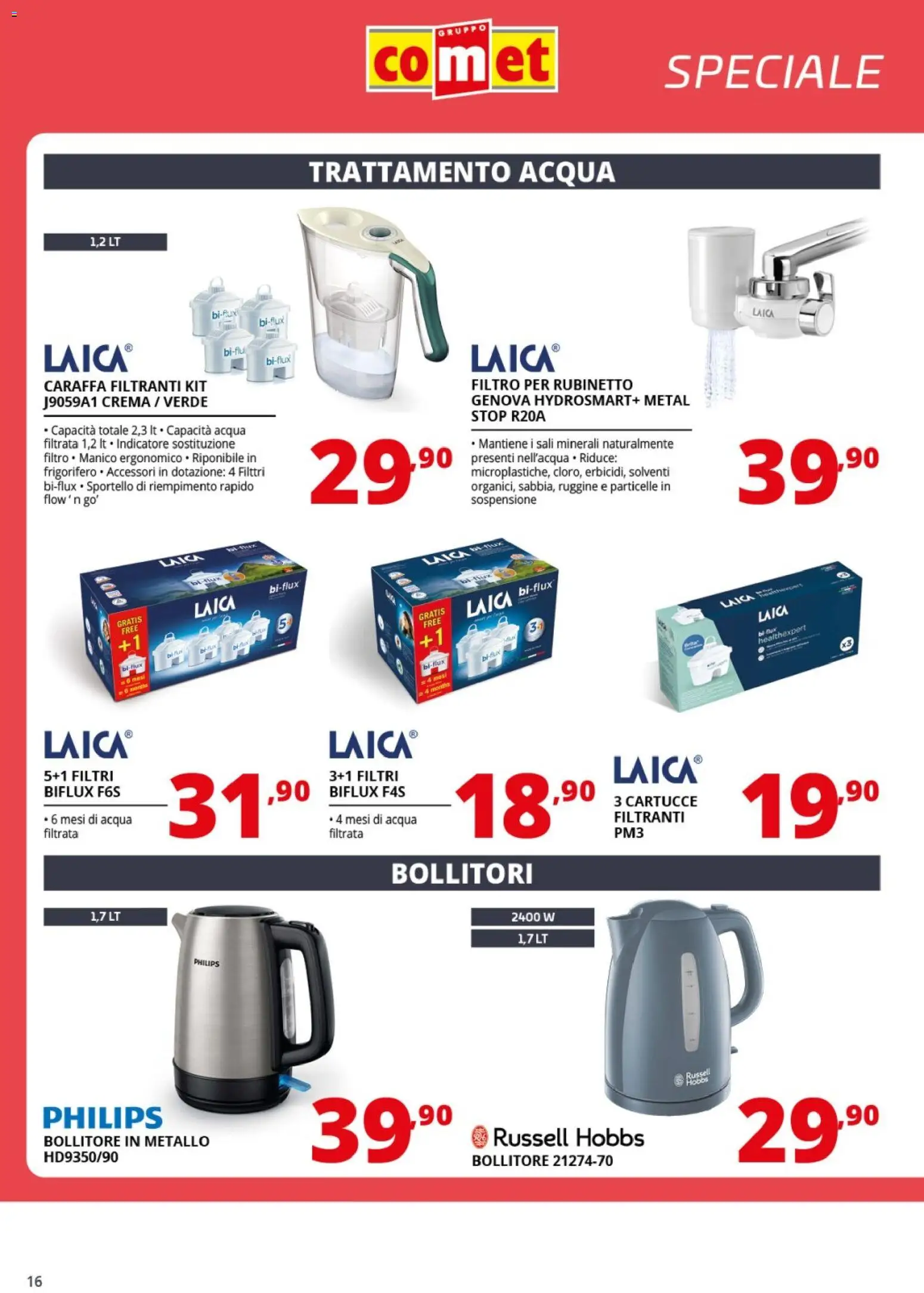 Volantino Comet del 24.04.2026 | Pagina: 16 | Prodotti: Crema, Caraffa, Acqua, Bollitore