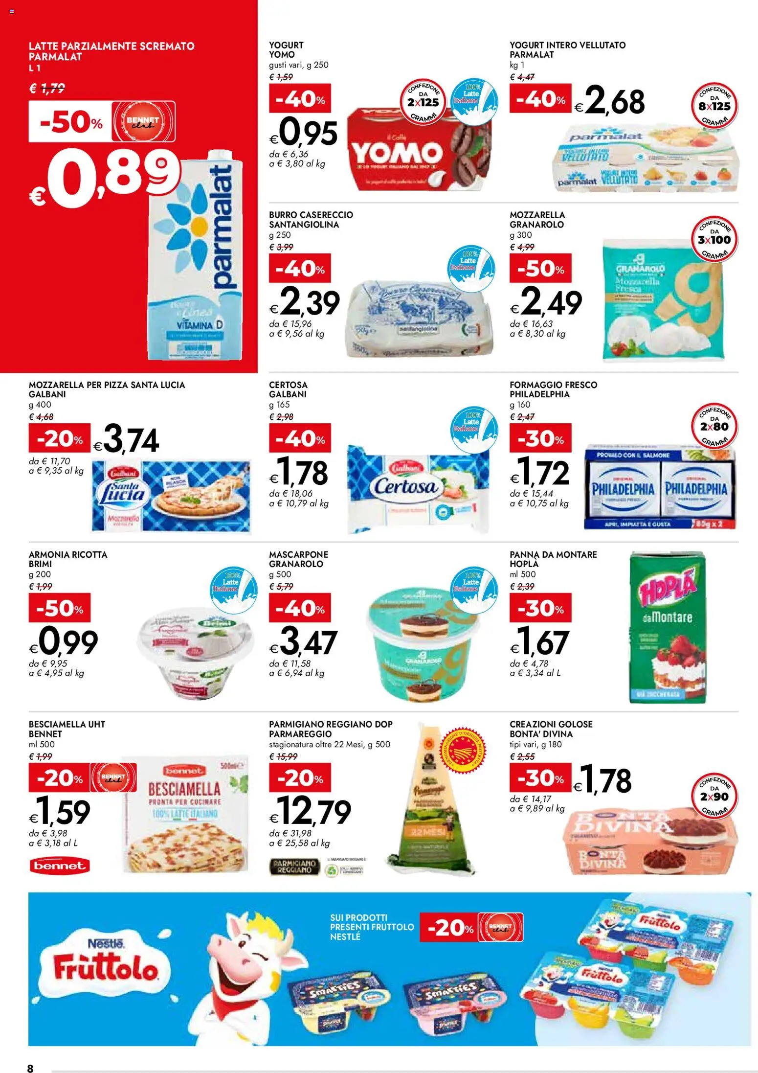 Volantino bennet del 12.03.2026 | Pagina: 8 | Prodotti: Mozzarella, Burro, Mascarpone, Parmigiano