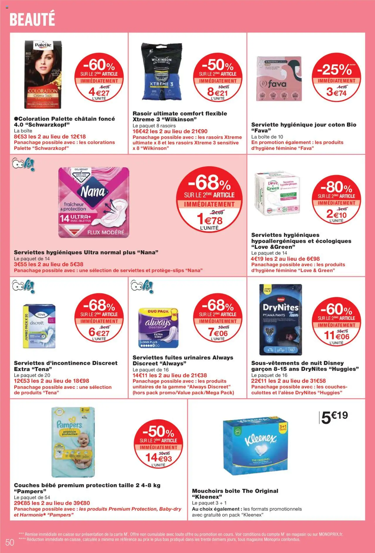 {H1} | Page: 50 | Produits: Pampers, Rasoir, Mouchoirs, Thé
