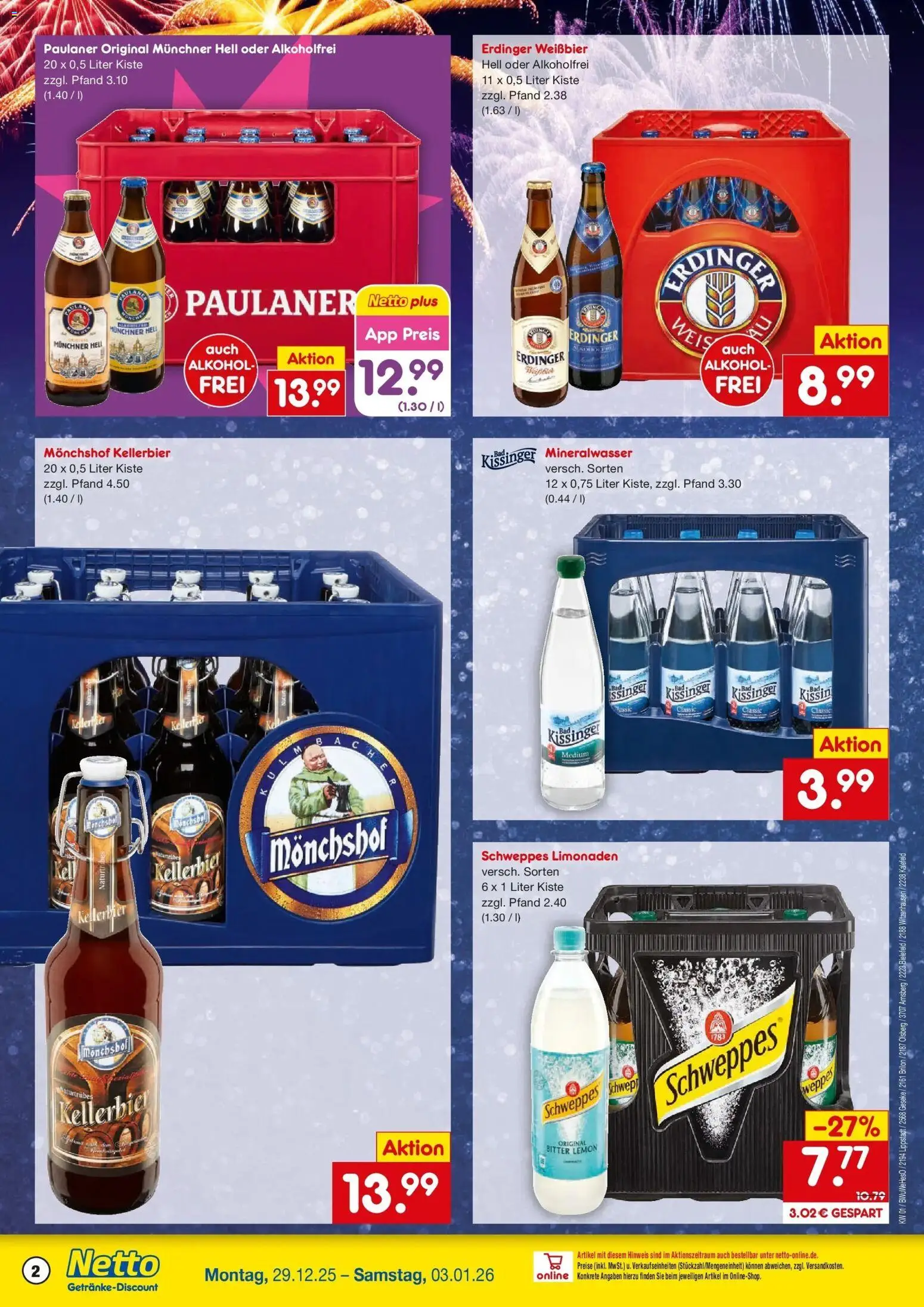 Netto Marken-Discount prospekt Brilon	 – gültig ab 28.12.2025 | Seite: 2 | Produkte: Erdinger, Schweppes, Mineralwasser, Paulaner