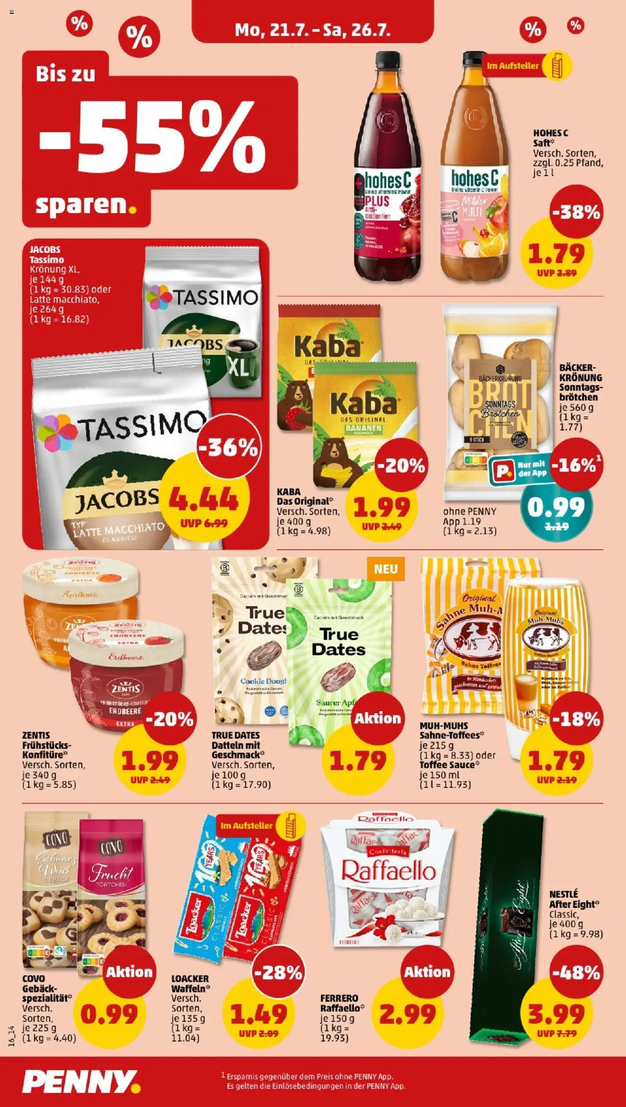 Penny - Baden-Württemberg - gültig ab dem 21.07.2025 | Seite: 16 | Produkte: Bananen, Waffeln, Saft, Tassimo