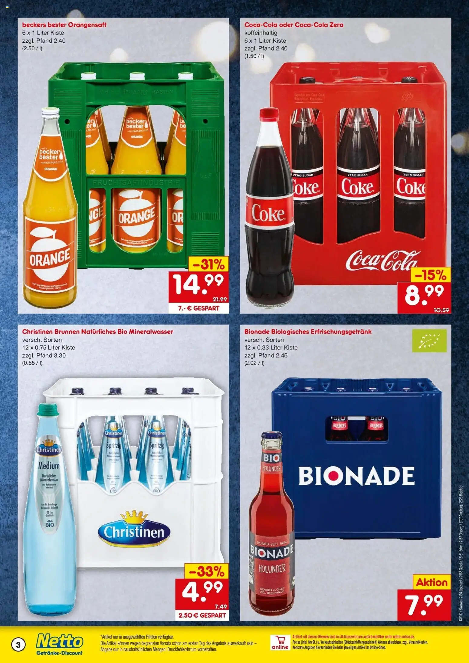 Netto Marken-Discount prospekt Brilon	 – gültig ab 22.12.2025 | Seite: 3 | Produkte: Bionade, Orangensaft, Mineralwasser