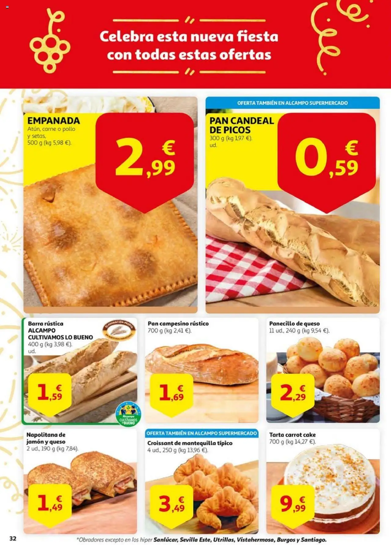 Alcampo - HG Unificado Nacional  │ válido desde el 03.06.2025 | Página: 32 | Productos: Napolitana de jamón y queso, Queso, Jamón, Croissant