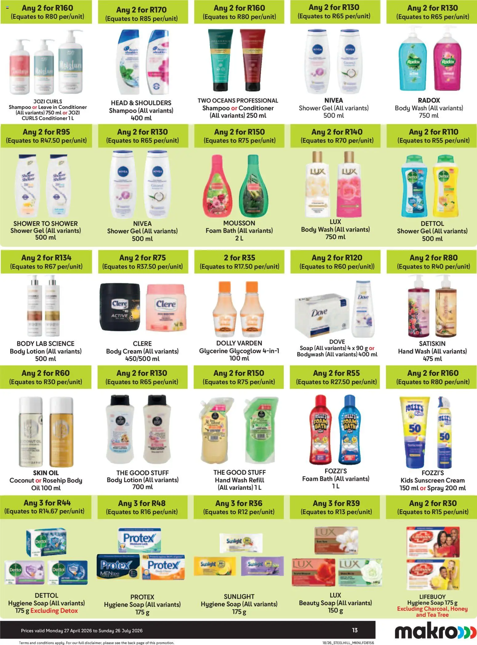 New Makro catalogue – valid from 27.04.2026 | Page: 13 | Products: Shampoo, Cream, Shower gel, Body wash