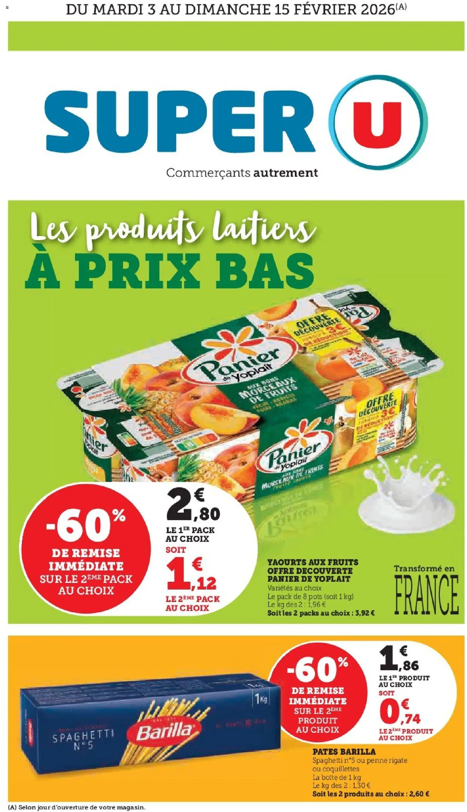 {H1} | Page: 1 | Produits: Yaourts, Spaghetti, Coquillettes, Pâtes