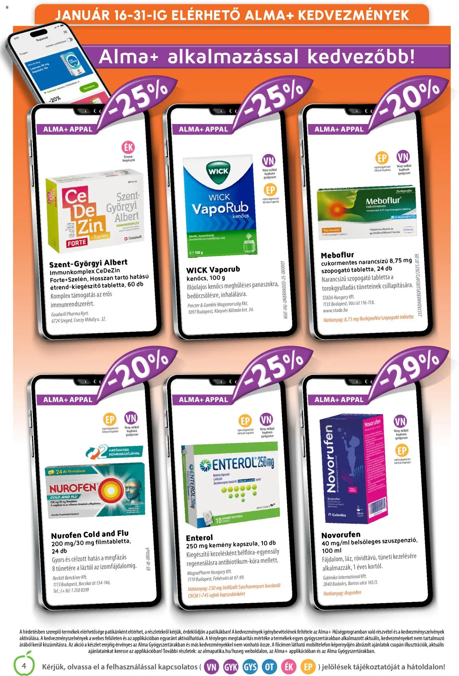 Alma Gyógyszertárak akciós ujság - amely érvényes a következő dátumtól: 01.01.2026 | Oldal: 4 | Termékek: Tablet, Alma