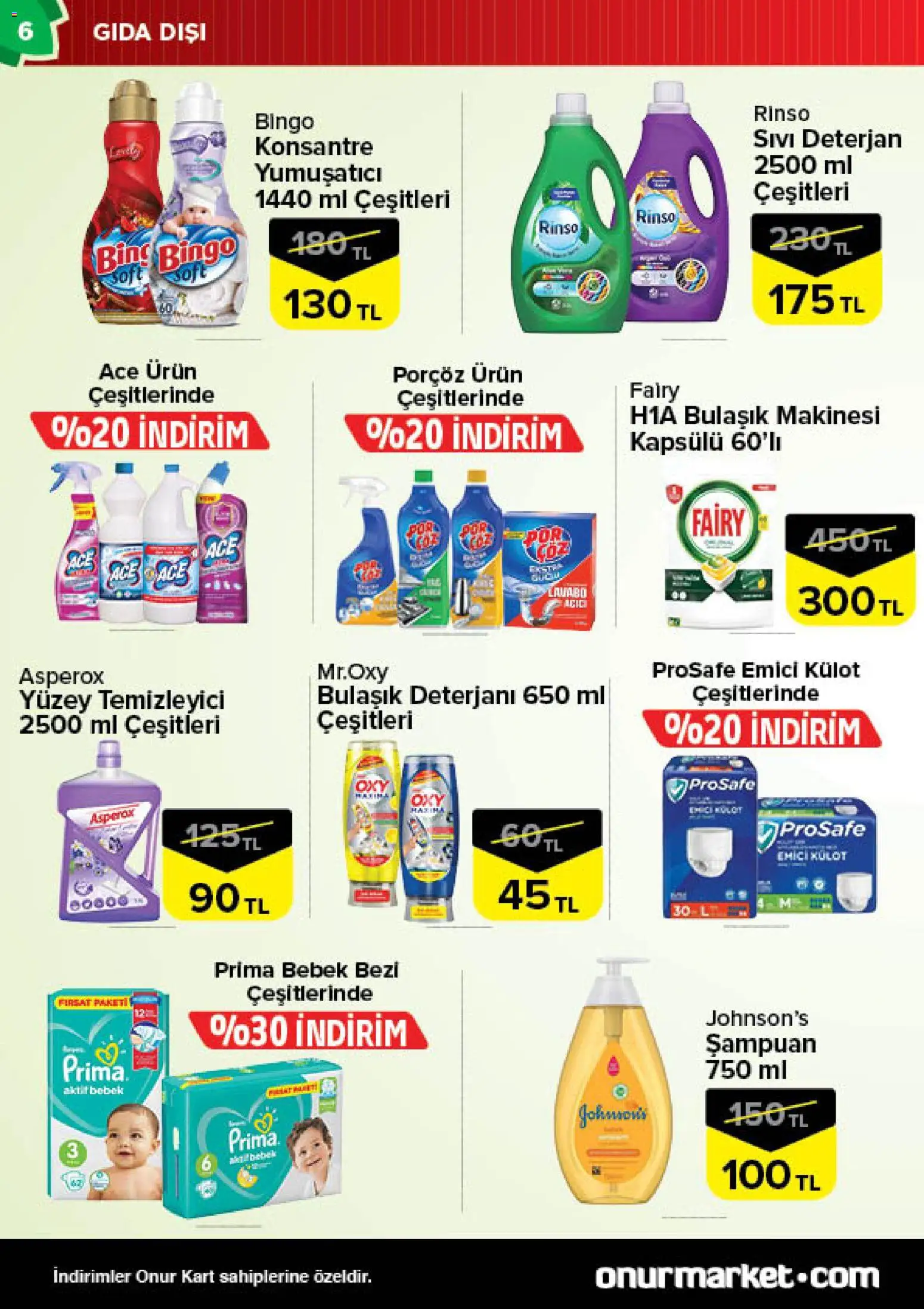 Onur Market Katalog - İstanbul - 02.01.2026 tarihinden itibaren geçerlidir | Sayfa: 6 | Ürünler: Şampuan, Deterjan, Bulaşık deterjanı, Yüzey temizleyici