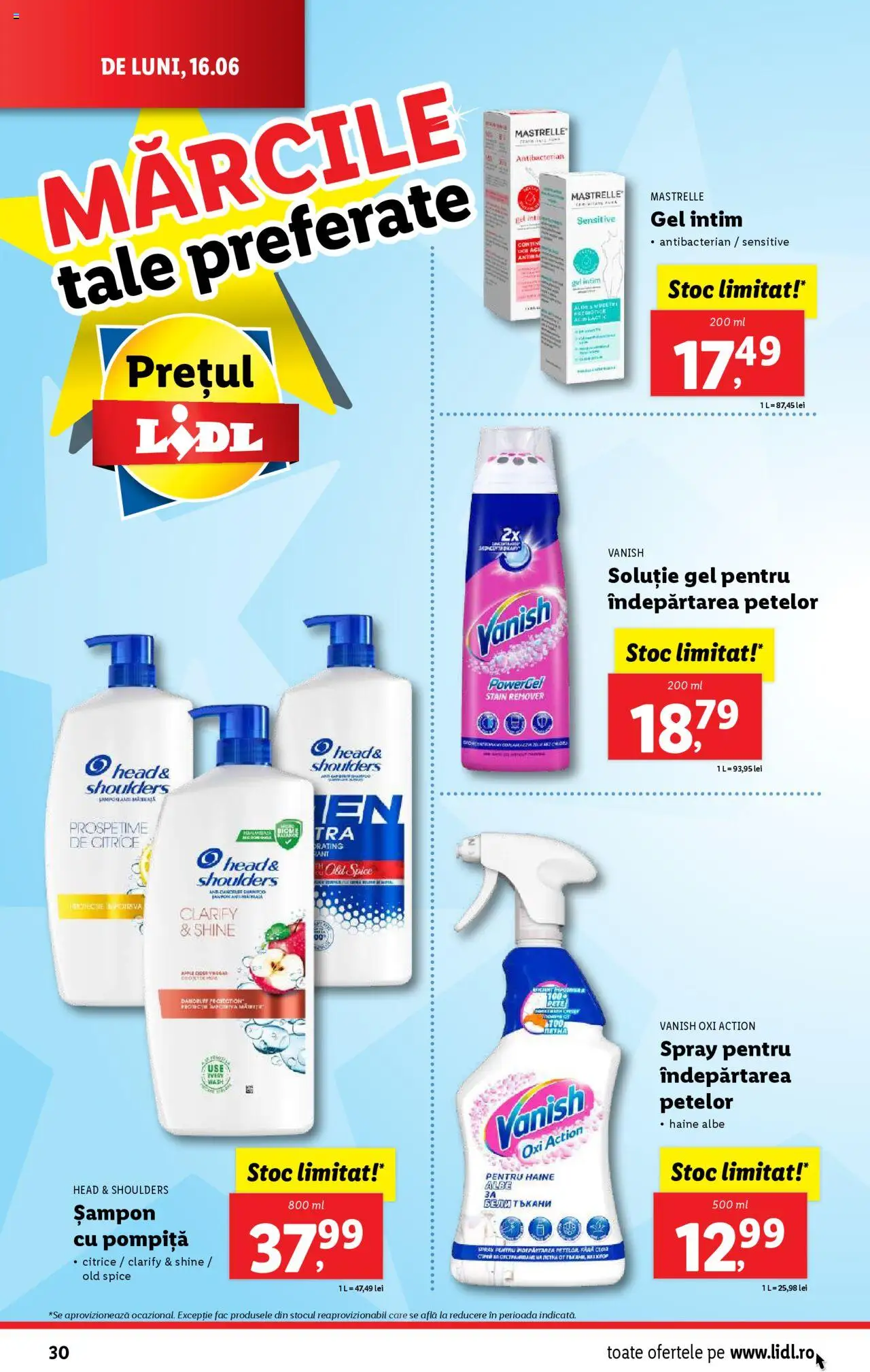 Catalog Lidl – valabil de la 16.06.2025 | Pagină: 30 | Produse: Gel intim, Kısırlaştırılmış Kedi Maması, Îndepărtarea petelor, Haine