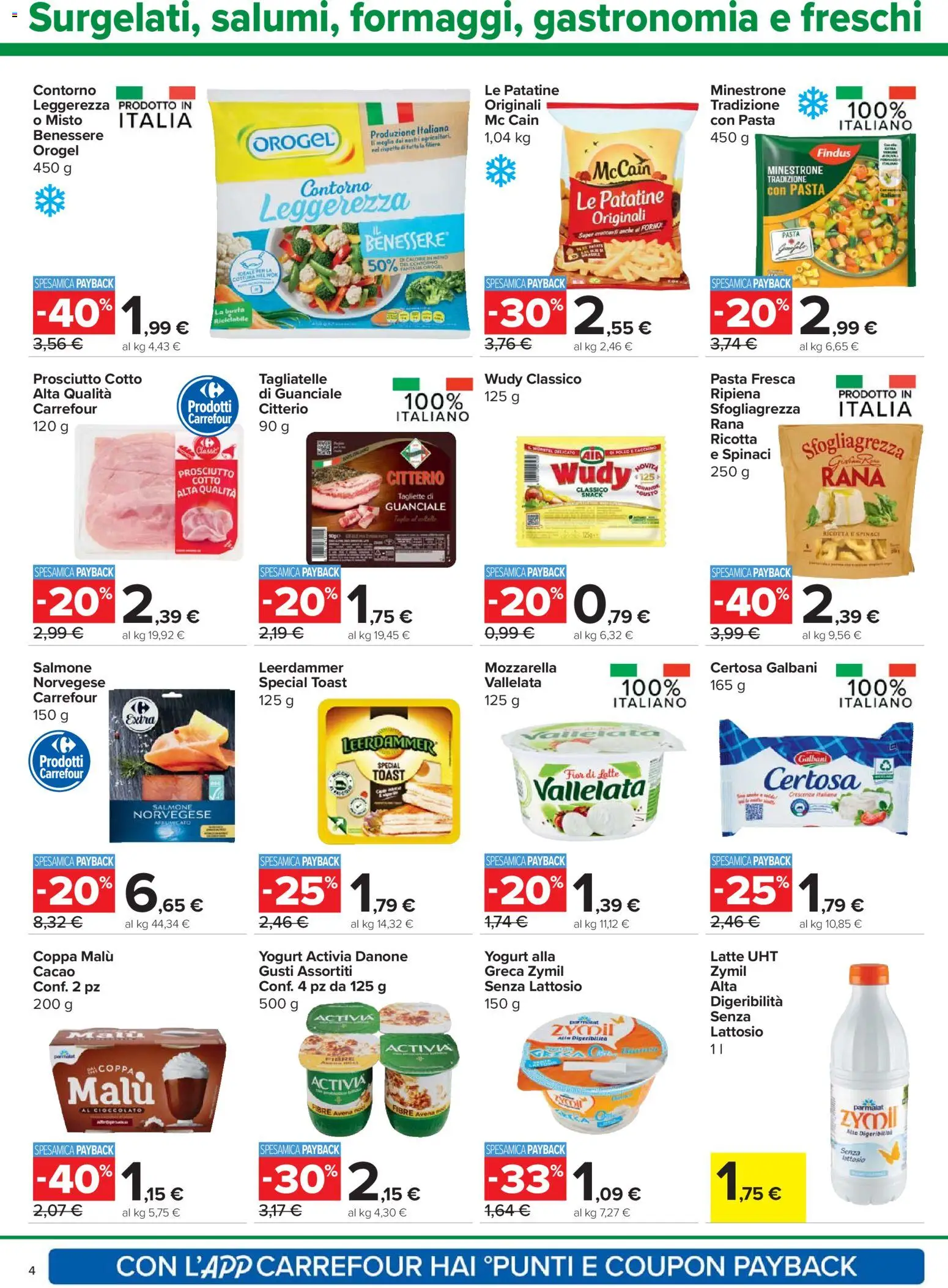 Volantino Carrefour del 06.11.2025 | Pagina: 4 | Prodotti: Salmone, Patatine, Ricotta, Cacao