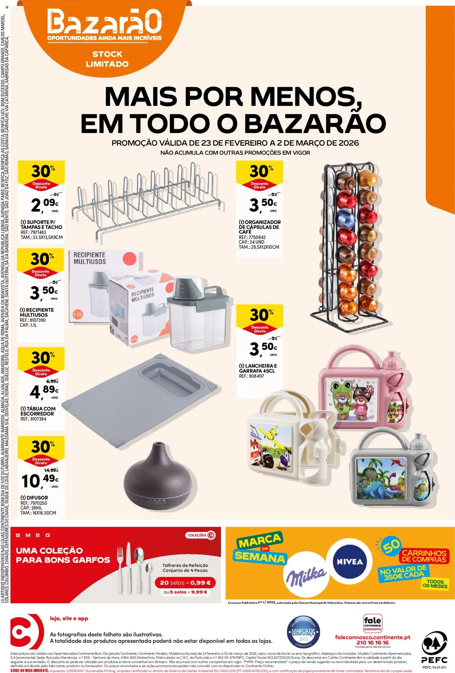 Continente Semanal Continente Bom Dia │ válido de 24.02.2026 | Página: 24 | Produtos: Tábua, Escorredor, Talheres, Difusor