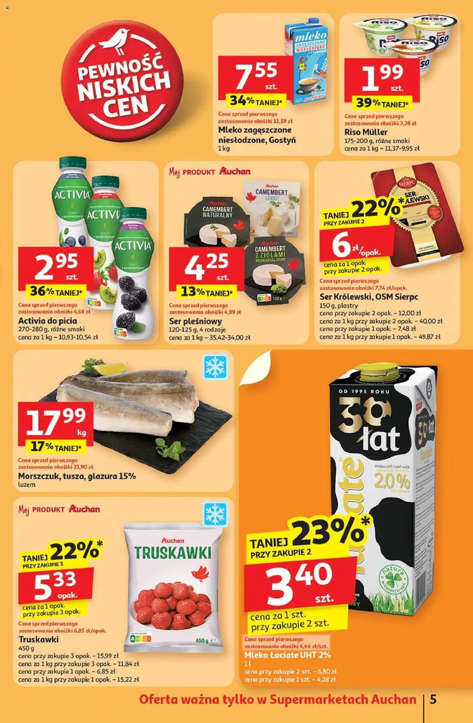 Auchan Gazetka od 30.10.2025 | Strona: 5 | Produkty: Ser pleśniowy, Camembert, Mleko, Truskawki