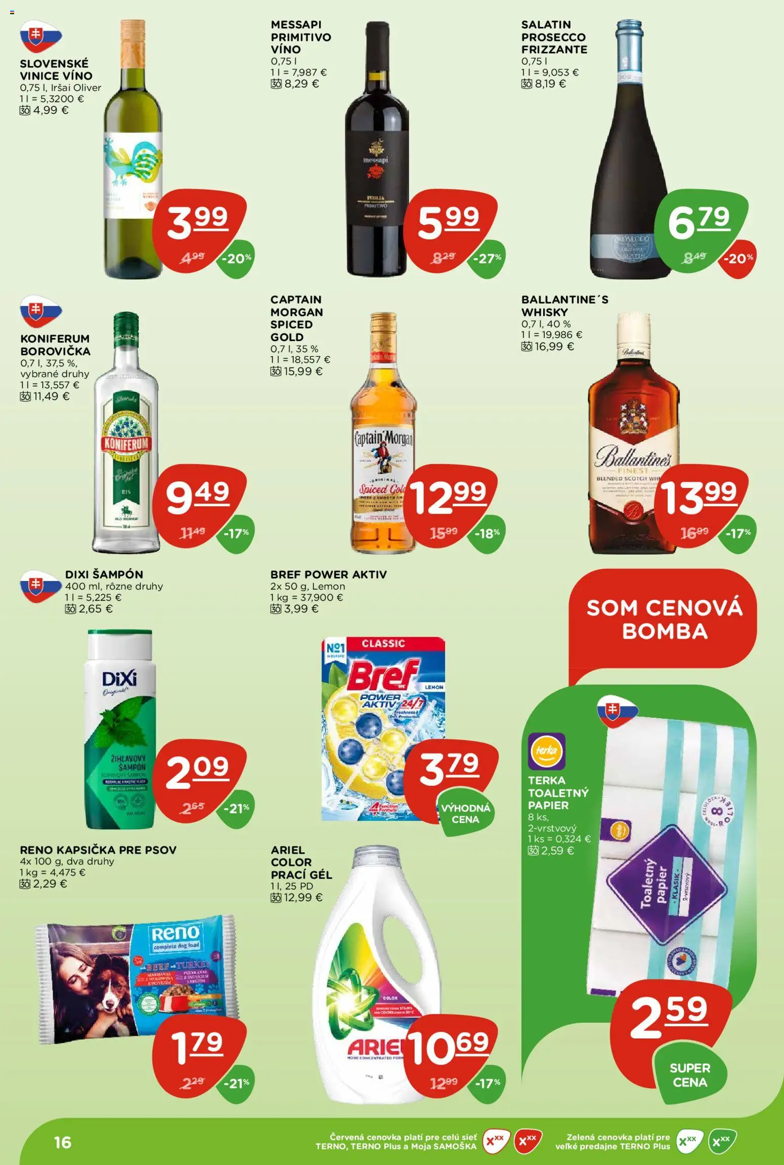 Nové Terno akcie – leták je platný od 26.03.2026 | Strana: 16 | Produkty: Víno, Koniferum, Ariel, Whisky