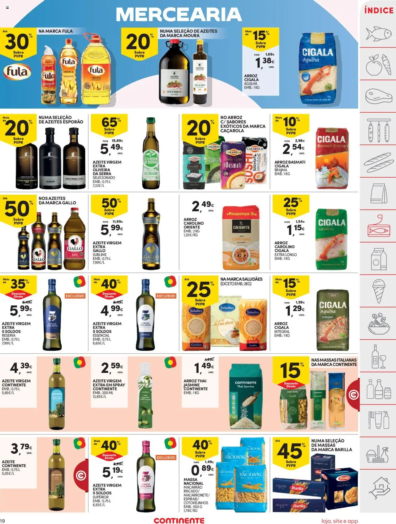 Continente folheto │ válido de 19.08.2025 | Página: 19 | Produtos: Arroz basmati, Arroz, Macarrão, Massa