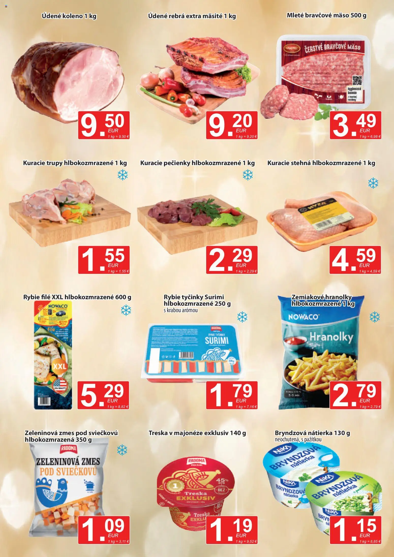 Nové CBA Verex akcie – leták je platný od 01.12.2025 | Strana: 3 | Produkty: Kuracie stehná, Bravčové mäso, Treska, Údené koleno