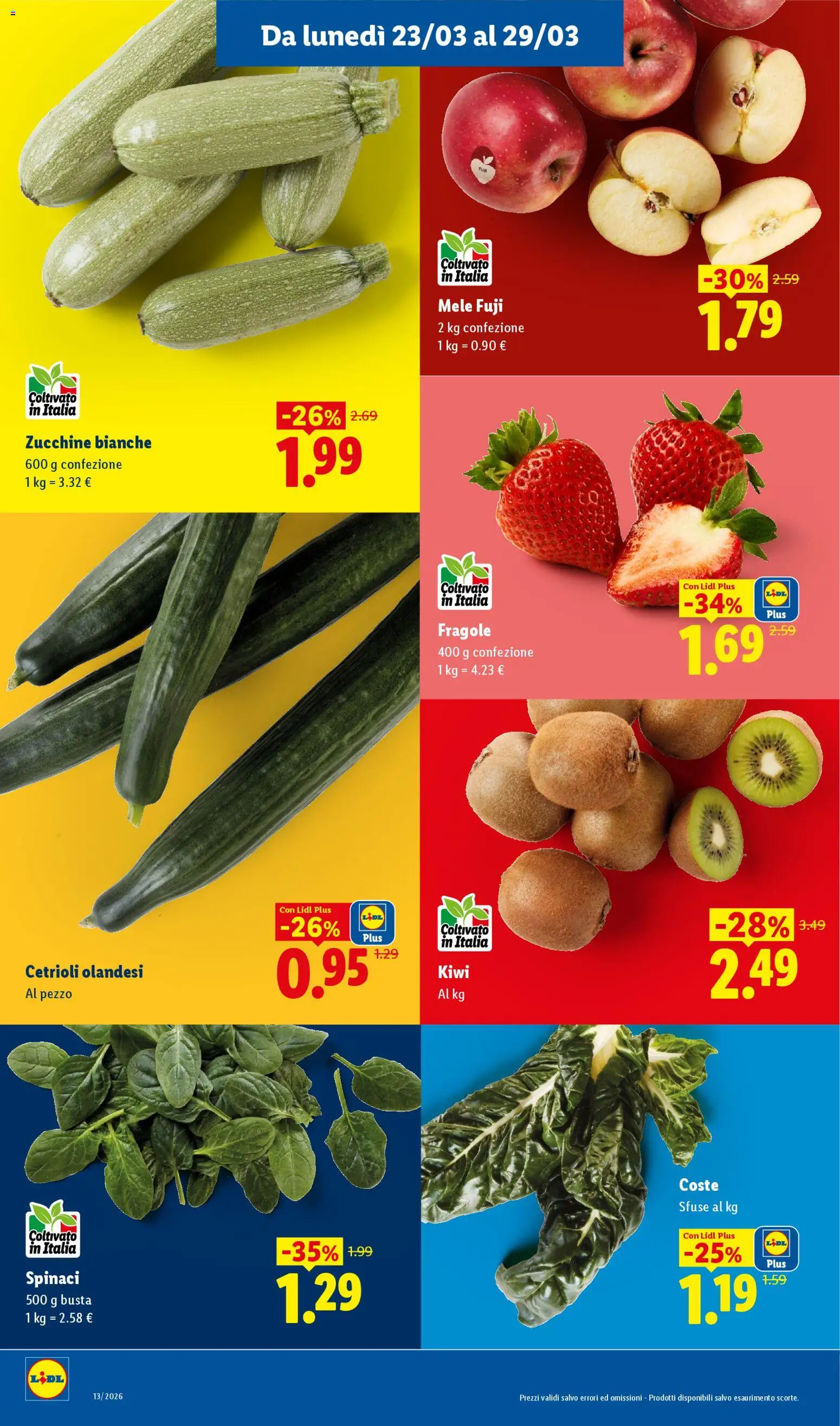 Volantino Lidl del 23.03.2026 | Pagina: 2 | Prodotti: Mele, Kiwi, Spinaci, Zucchine