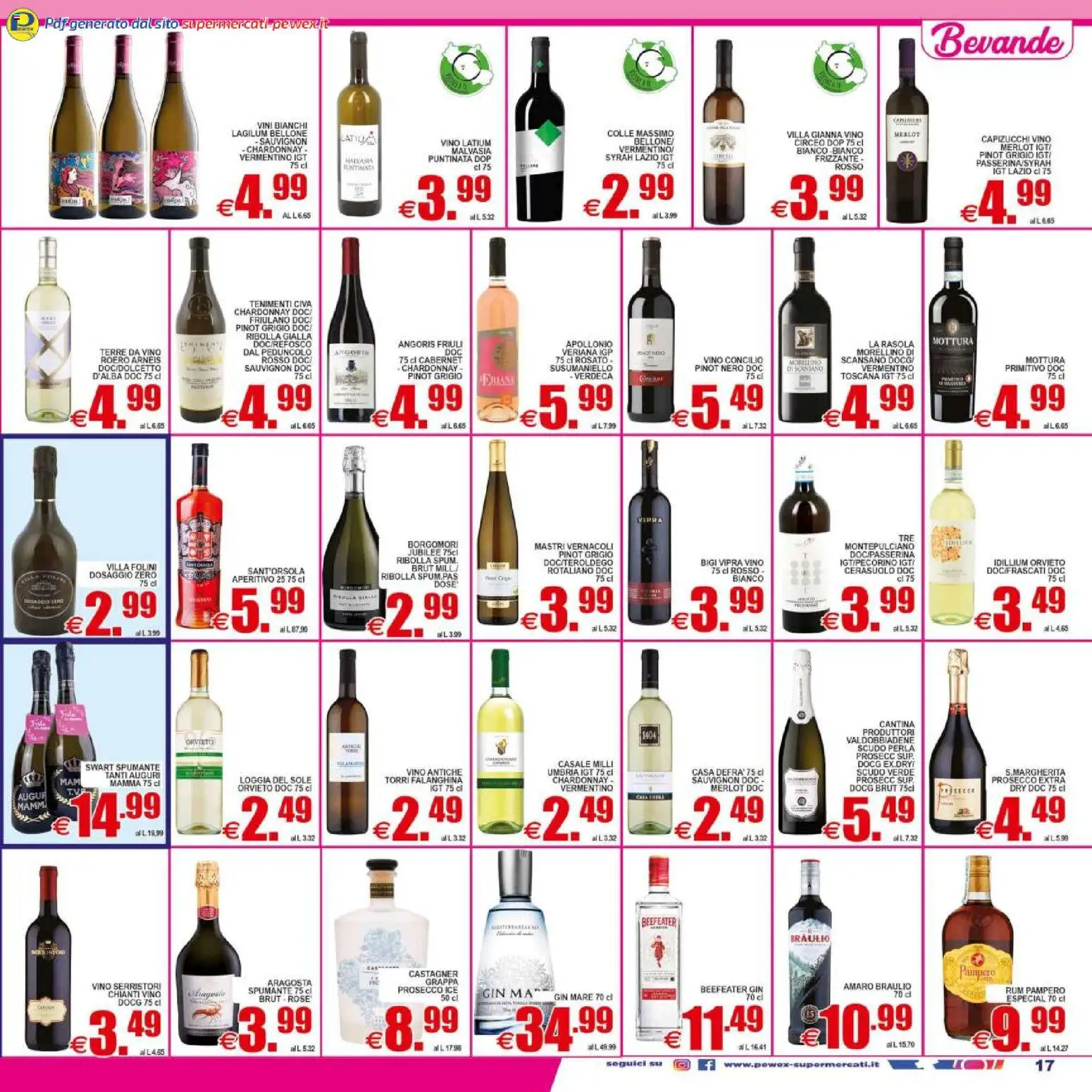 Volantino Pewex del 29.04.2026 | Pagina: 17 | Prodotti: Prosecco, Vino, Grappa, Aperitivo
