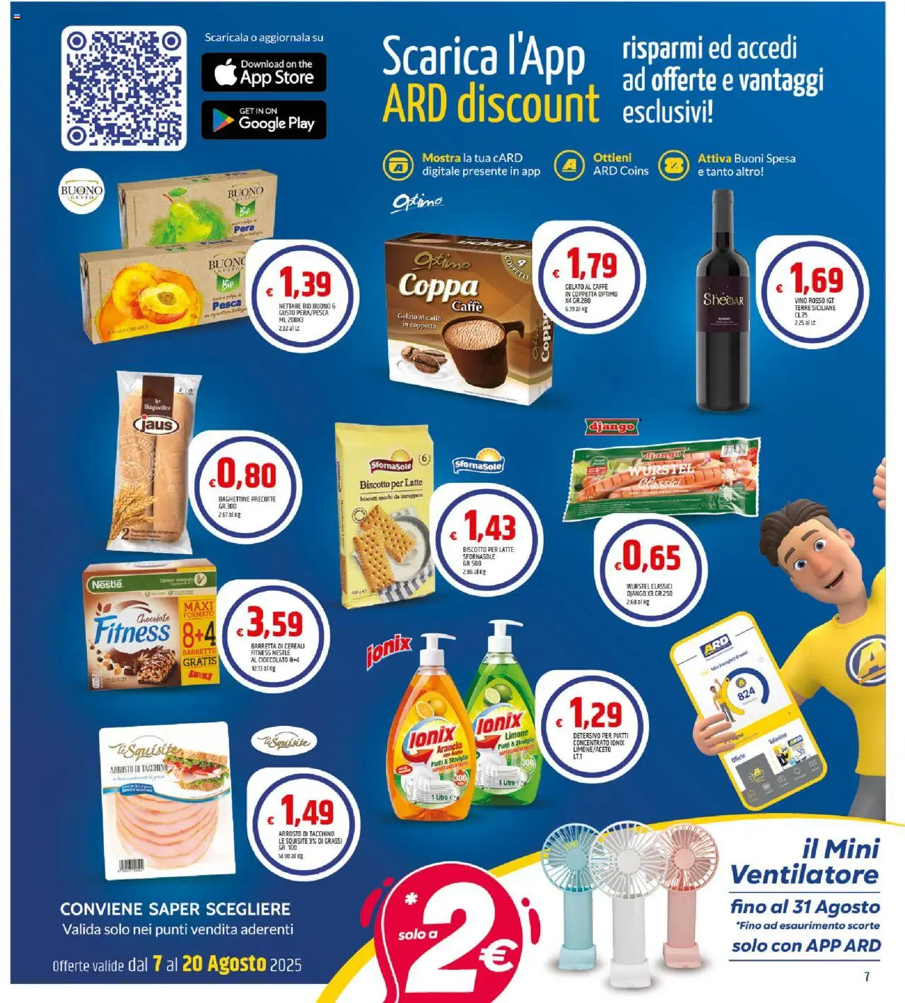 Volantino ARD Discount del 07.08.2025 | Pagina: 7 | Prodotti: Arrosto, Latte, Wurstel, Vino rosso