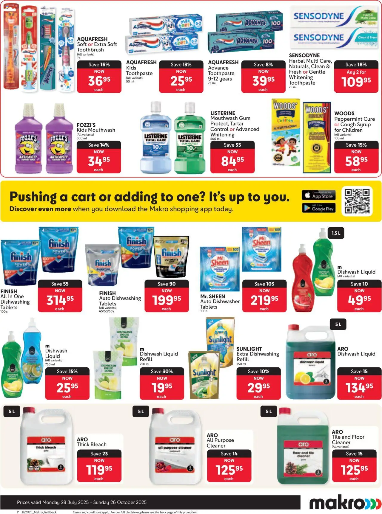 Makro - Rollback Specials │ valid from 28.07.2025 | Page: 7 | Products: Bleach, Cough syrup, Milk, Toothbrush