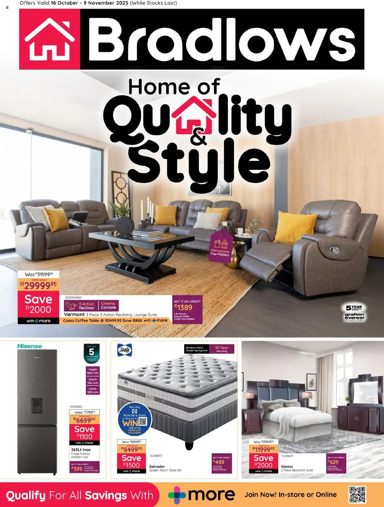 New Bradlows catalogue – valid from 16.10.2025 | Page: 1 | Products: Freezer, Coffee table, Fridge, Lounge suite