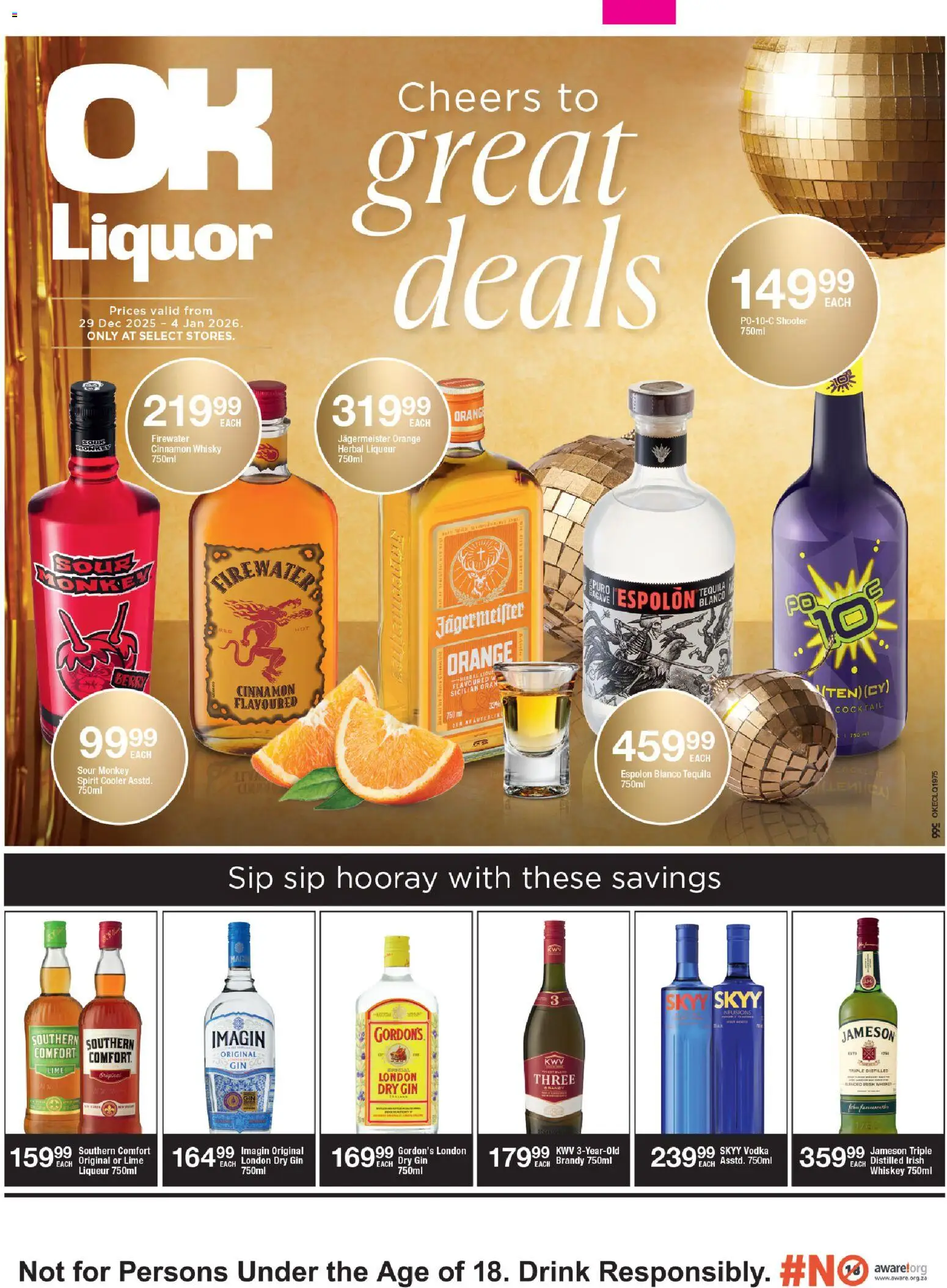 New OK Foods catalogue – valid from 29.12.2025 | Page: 1 | Products: Cooler, Gin, Whiskey, Lime