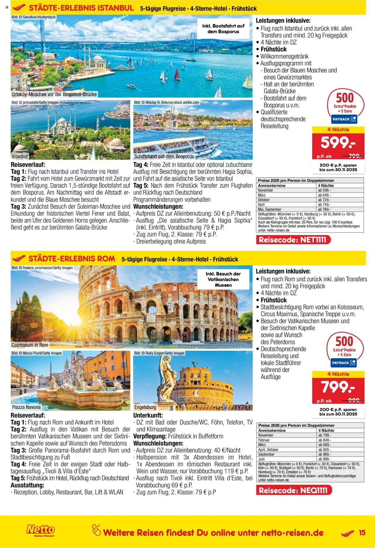 Netto Reisen Reise-Sonderangebote – gültig ab 09.10.2025 | Seite: 15 | Produkte: Klimaanlage, Bad, Wein, TV