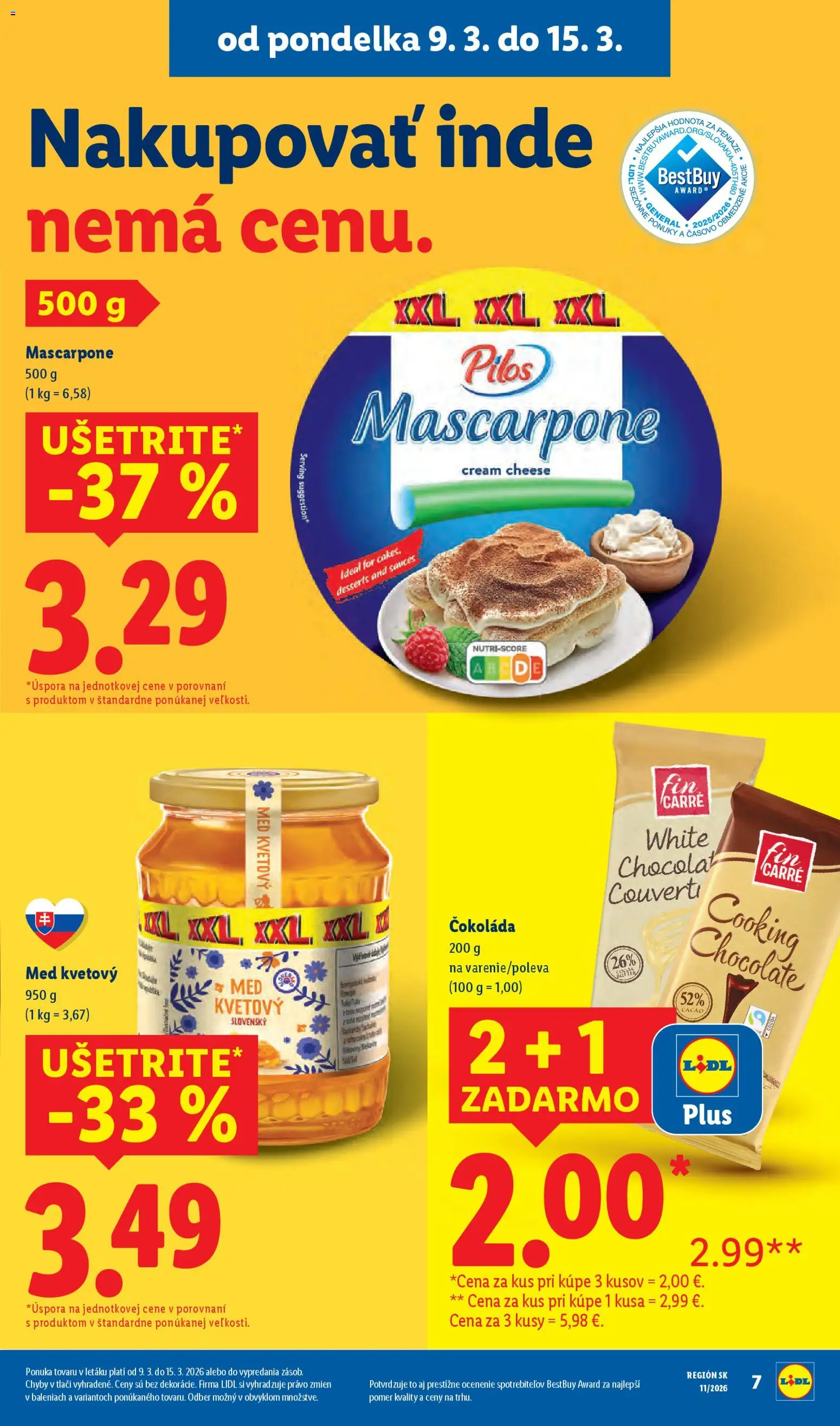 Nové Lidl akcie – leták je platný od 12.03.2026 | Strana: 7 | Produkty: Čokoláda, Mascarpone, Med