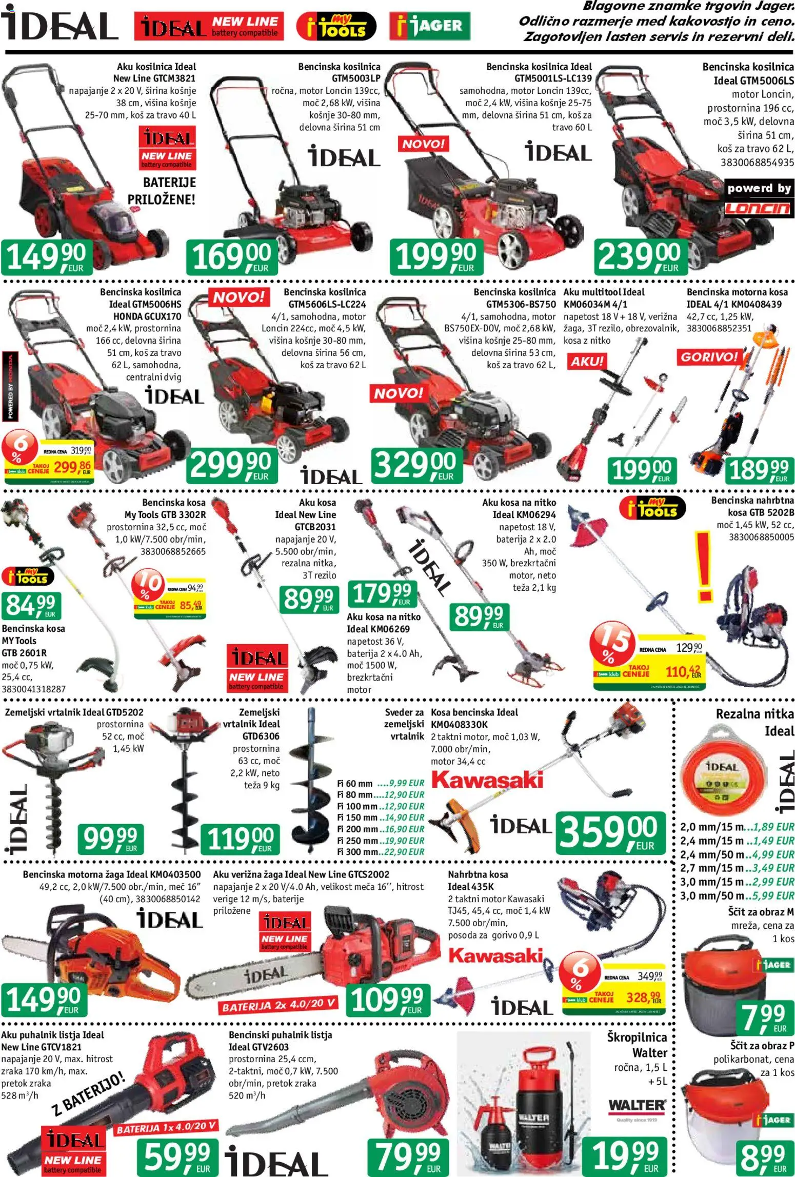 Novi Jager katalog ponudbe – veljaven od 29.04.2026 | Stran: 2 | Izdelki: Kosilnica, Verižna žaga, Baterije, Bencinska kosa