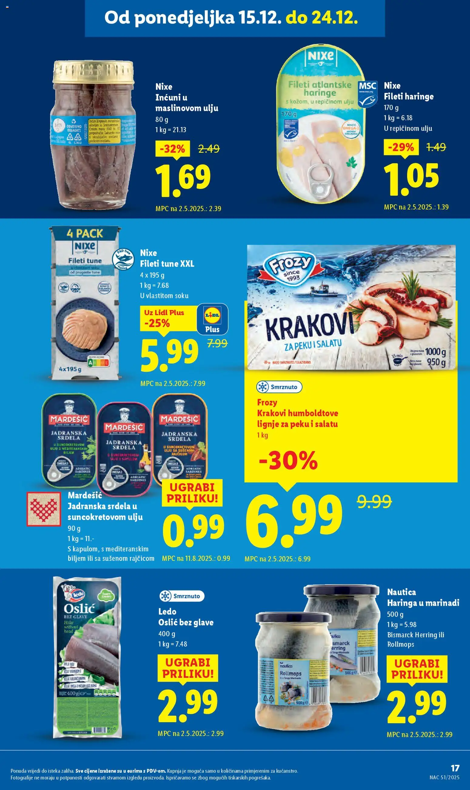 Lidl katalog | vrijedi od 15.12.2025 | Stranica: 17 | Proizvodi: Ledo, Srdela, Lignje, Oslić
