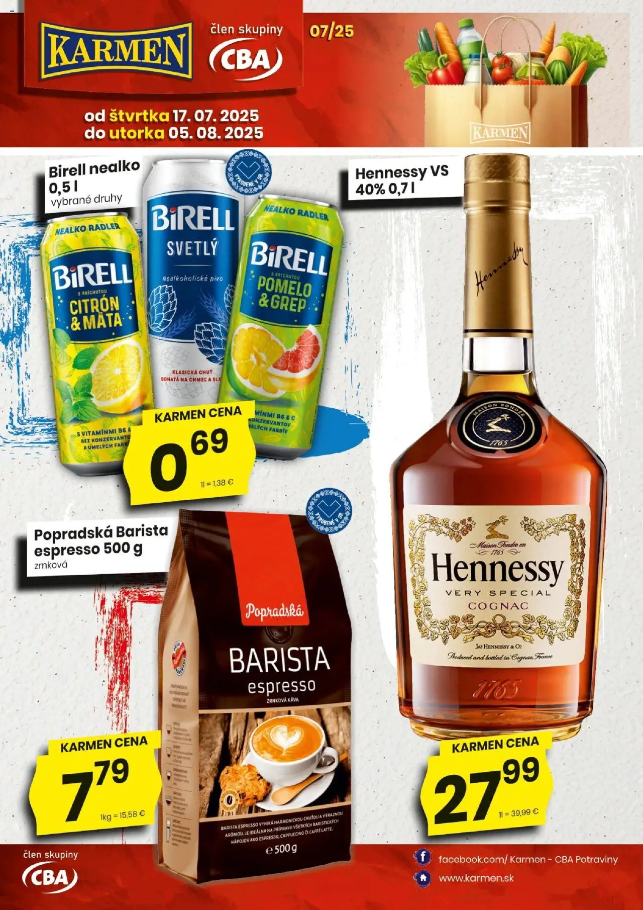 KARMEN CBA maloobchod │ platný od 17.07.2025 | Strana: 1 | Produkty: Pivo, Káva, Birell, Zrnková káva