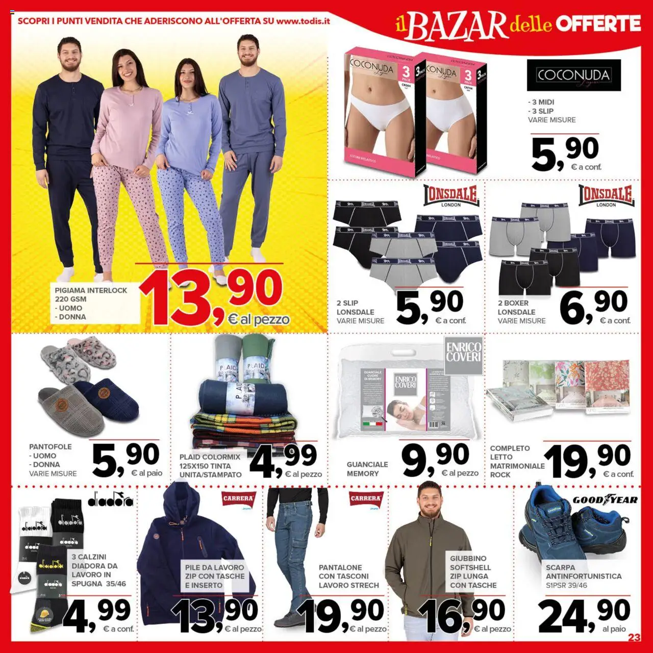 Volantino Todis del 16.10.2025 | Pagina: 23 | Prodotti: Spugna, Pigiama, Pantofole, Guanciale