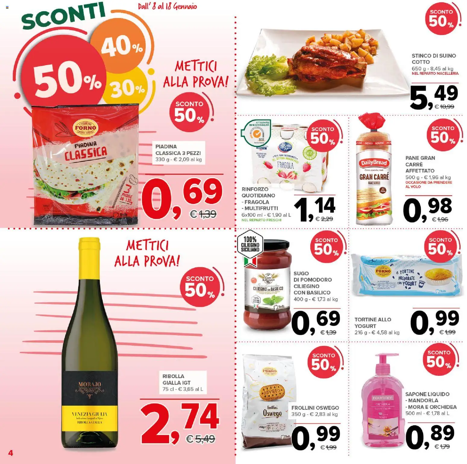 Volantino Todis del 08.01.2026 | Pagina: 4 | Prodotti: Yogurt, Sapone, Pane, Suino