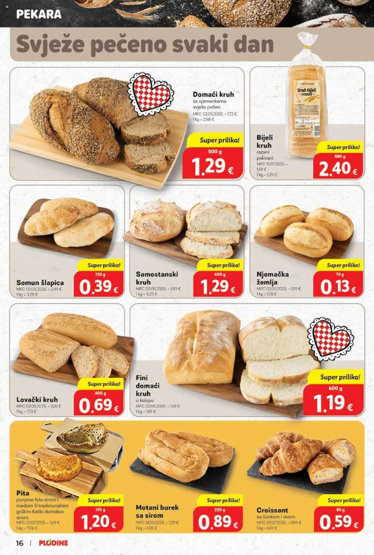 Plodine katalog | vrijedi od 01.10.2025 | Stranica: 16 | Proizvodi: Pekara, Feta, Kruh, Pita