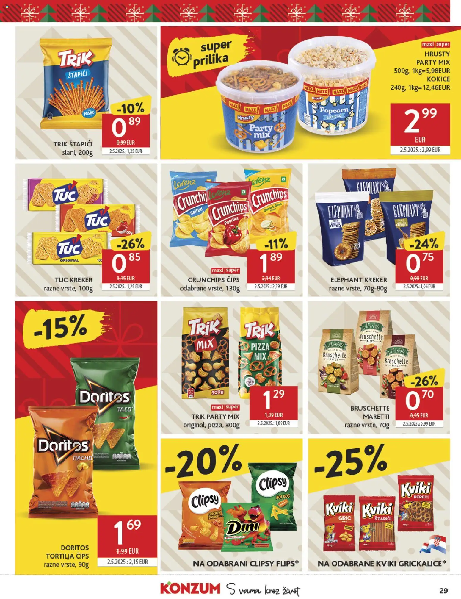 Konzum HR akciós ujság - amely érvényes a következő dátumtól: 27.12.2025 | Oldal: 29 | Termékek: Hot dog, Tortilla, Kréker, Popcorn