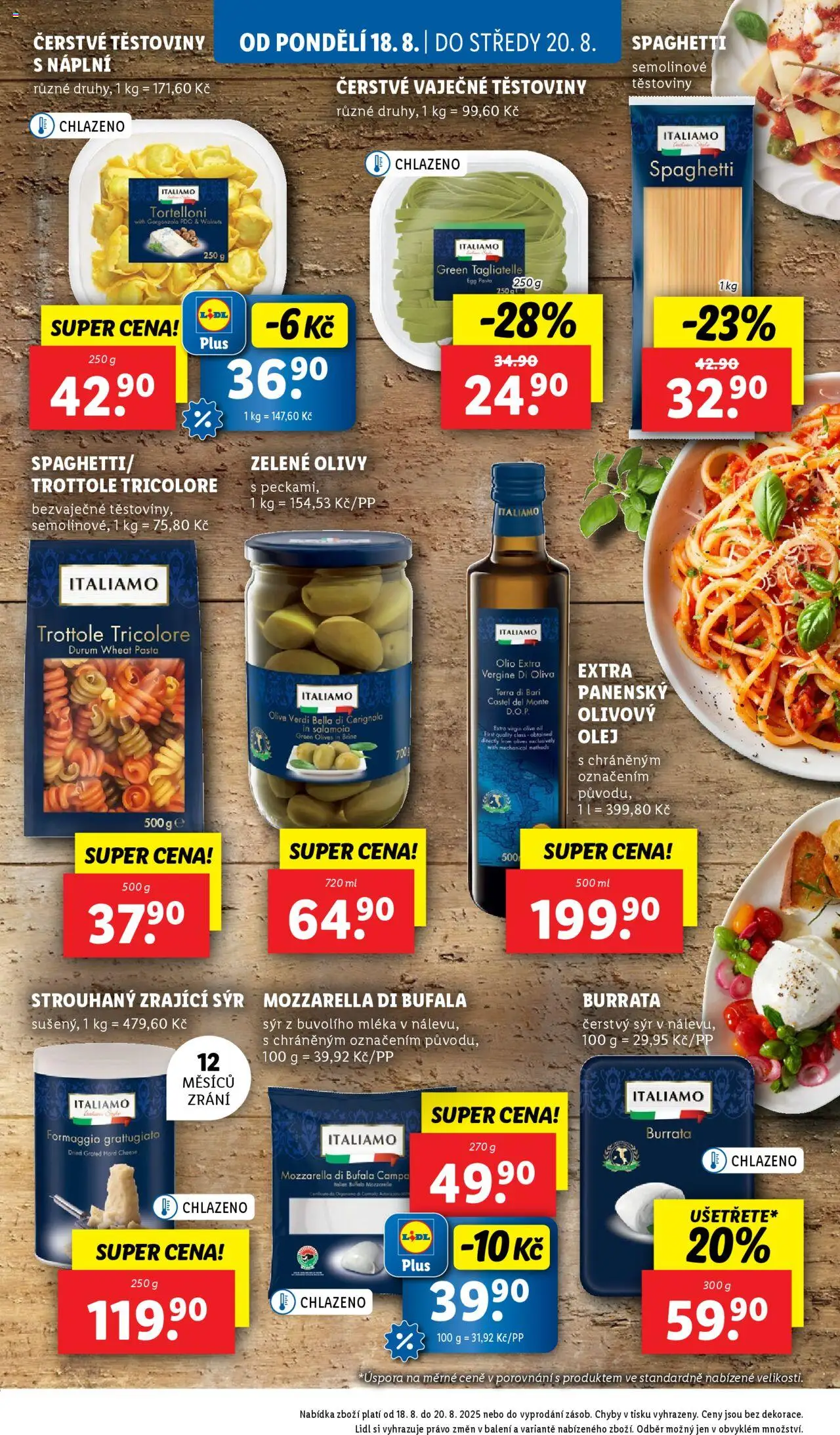 Lidl leták od 18.08.2025 | Strana: 18 | Produkty: Olivový olej, Čerstvé těstoviny, Olivy, Semolinové těstoviny