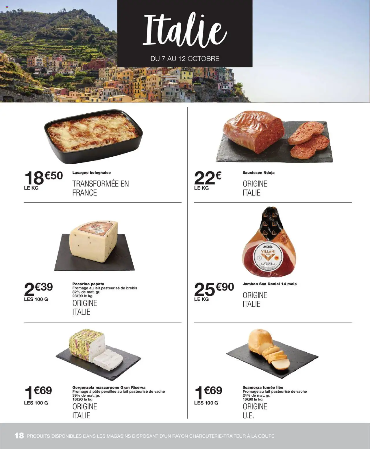{H1} | Page: 18 | Produits: Saucisson, Lait, Jambon, Mascarpone