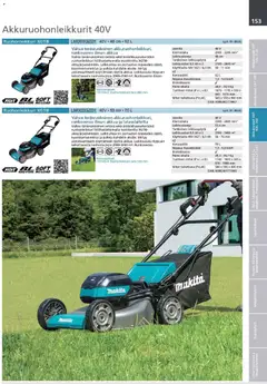 Makita-mainoslehti voimassa 24.03.2026 alkaen | Sivu: 153 | Tuotteet: Ruohonleikkuri